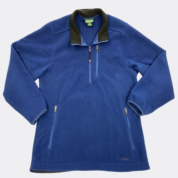 L.L. Bean Polartec Blue 1/4 Zip Fleece Pullover Sweater Jacket Men's Medium M - Picture 1 of 9